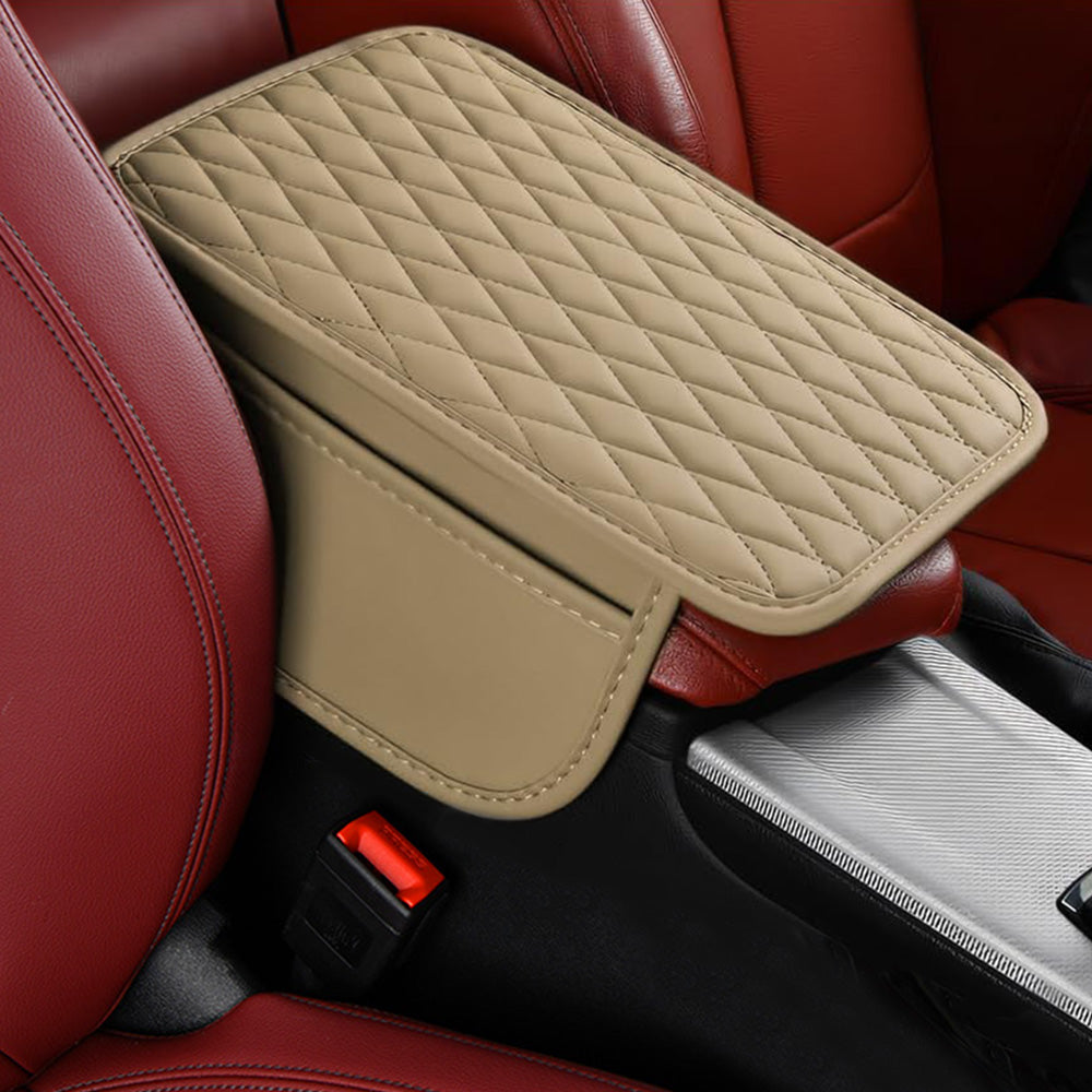 PU Leather Car Center Console Cover with 2 Storage Pocket Car Arm Rest Cover Car Interior Accessories Beige