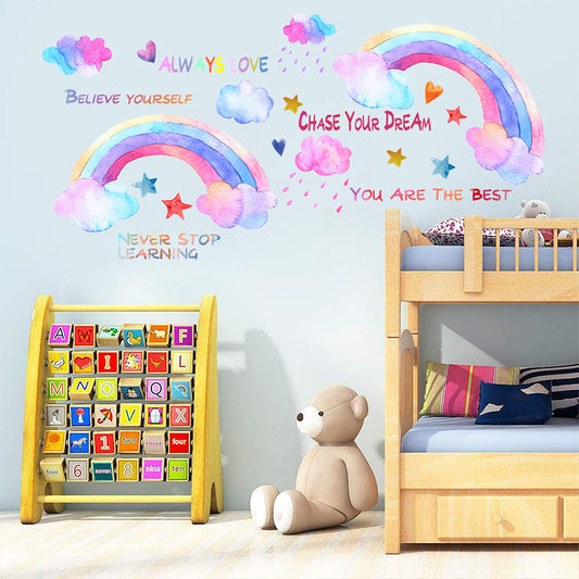 Watercolor Rainbow Wall Decals Rainbow Stars Raindrop Clouds Wall Sticker