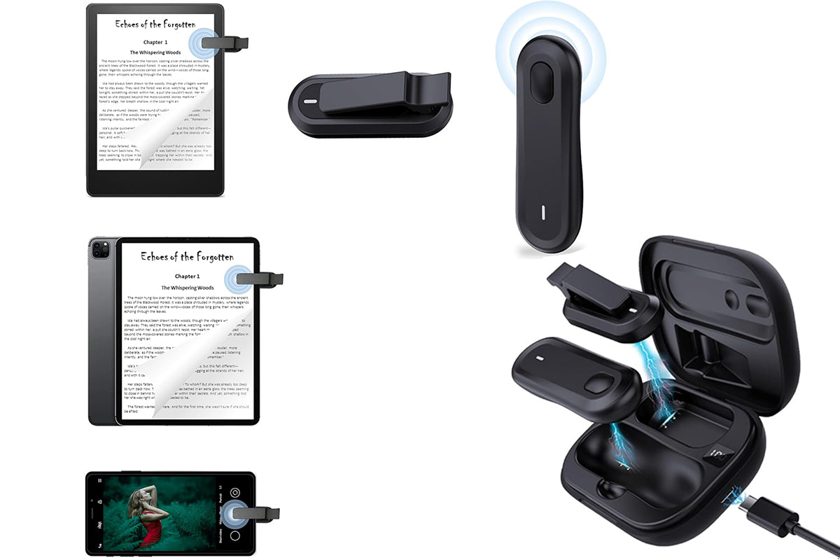 Wireless Remote Control Page Turner for Kindle with LED Display Charging Case Bluetooth Camera Shutter for TikTok Videos and Ebooks Kindle Reading