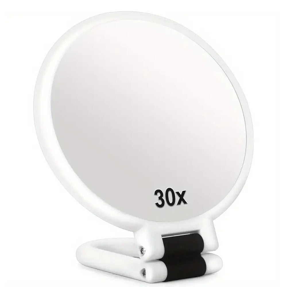 Foldable Double-sided Makeup Mirror 1X 30X Magnifying Mirror with Adjustable Stand White