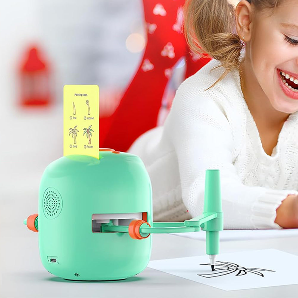 Interactive Educational Drawing Robot with 100 Cards Voice Interaction Learning Toy Green