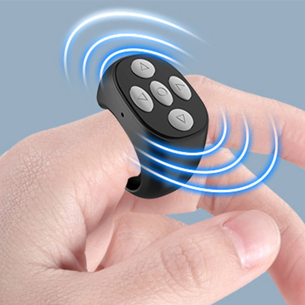 Wireless Page Turner Bluetooth Ring Remote Control Fingertip Selfie Video Controller for Smart Phone Black