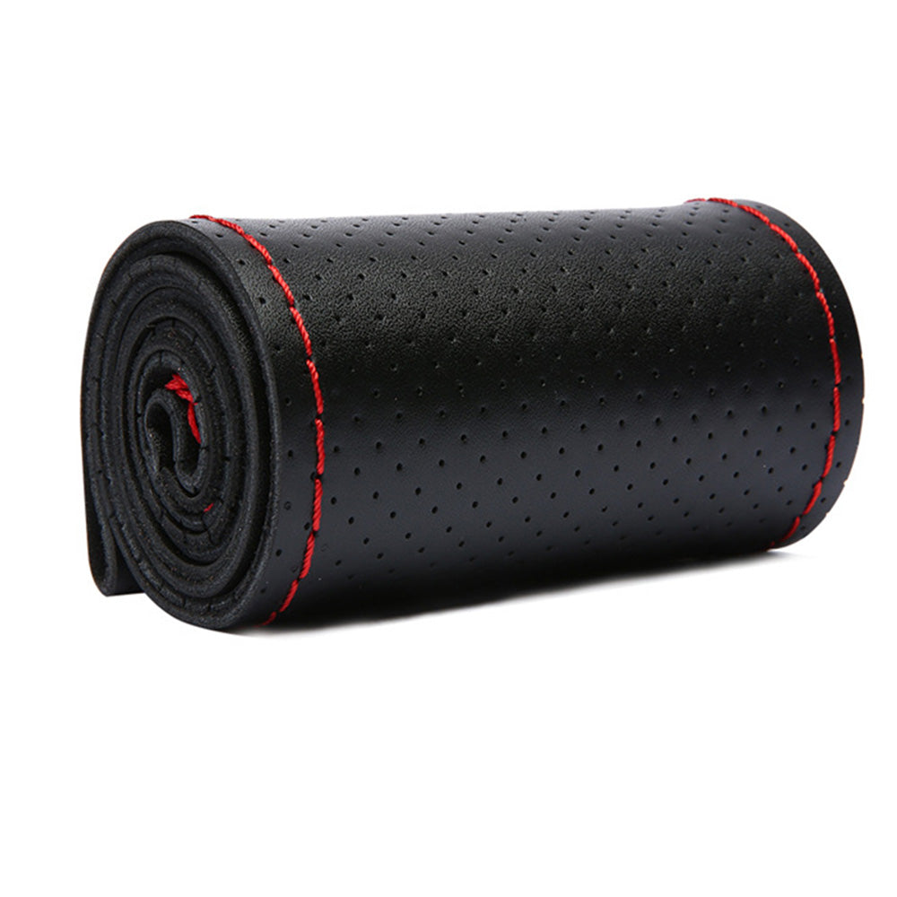 Leather Steering Wheel Cover Non-Slip Auto Steering Wheel Protector Black and Red