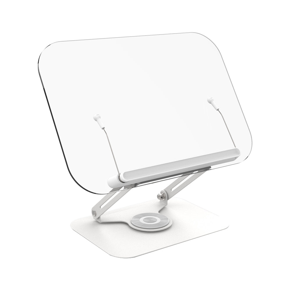 Adjustable Hands Free Book Stand for Reading with 360-Degree Rotating Base and Page Clips