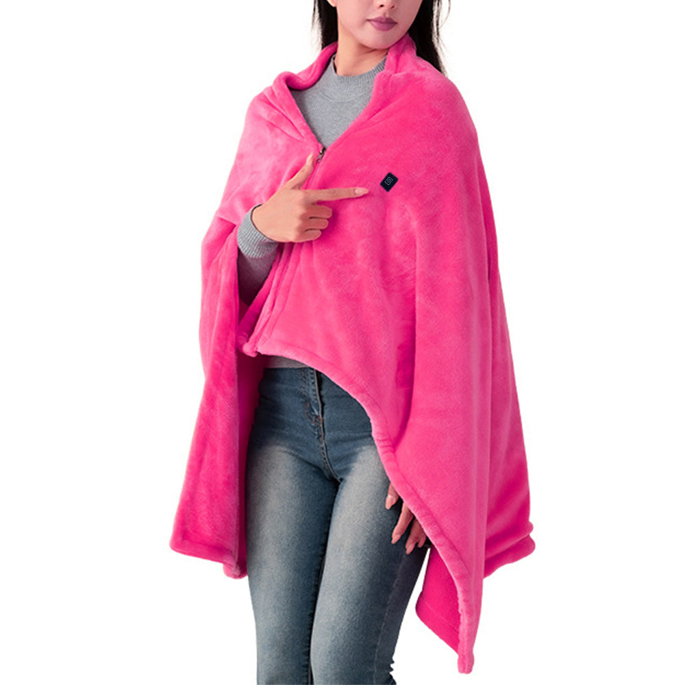 Portable Heated Blanket USB Charging Plush Warm Shawl Wearable for Home Office -Pink