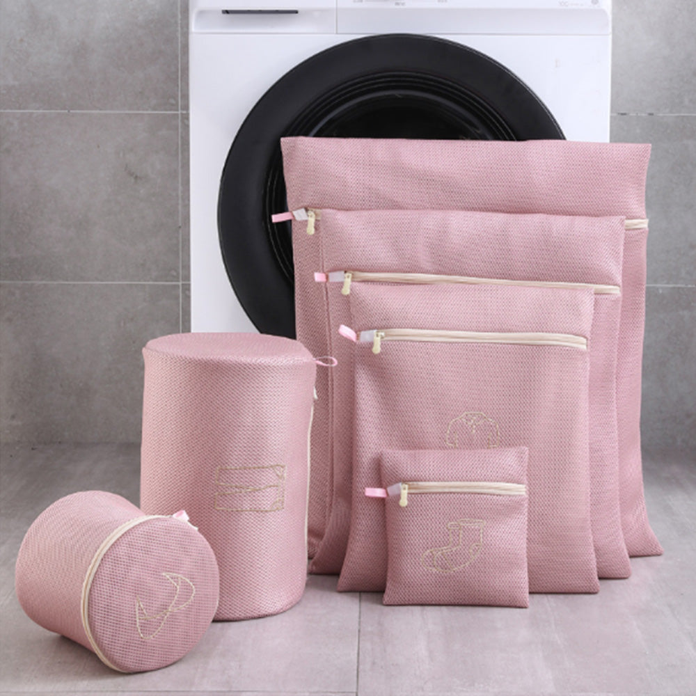 6Pcs Set Mesh Washing Bags Laundry Bags Clothes Wash Bags Pink