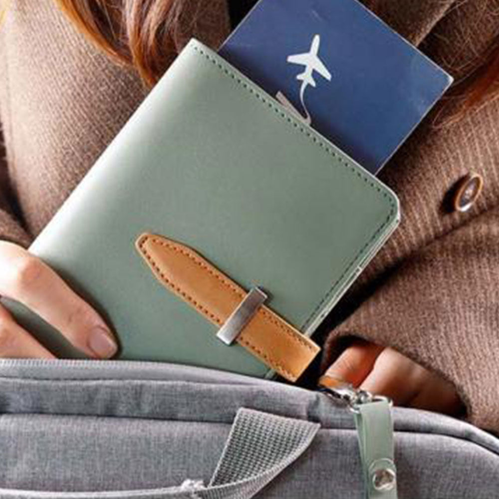 RFID Blocking Passport Wallet Travel Passport Card Case with Airtag Holder Green