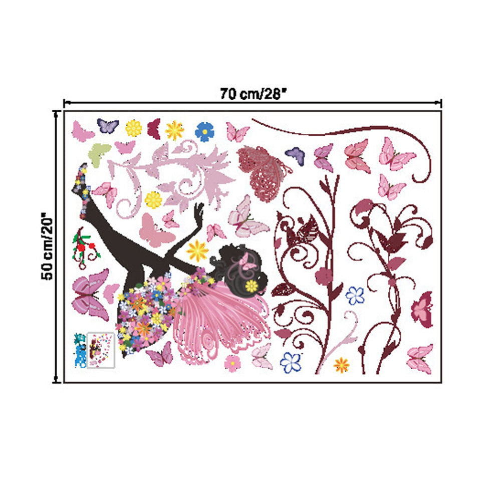 Butterfly Girl Wall Decal Flower Fairy Wall Sticker Colorful Butterflies Wall Decor