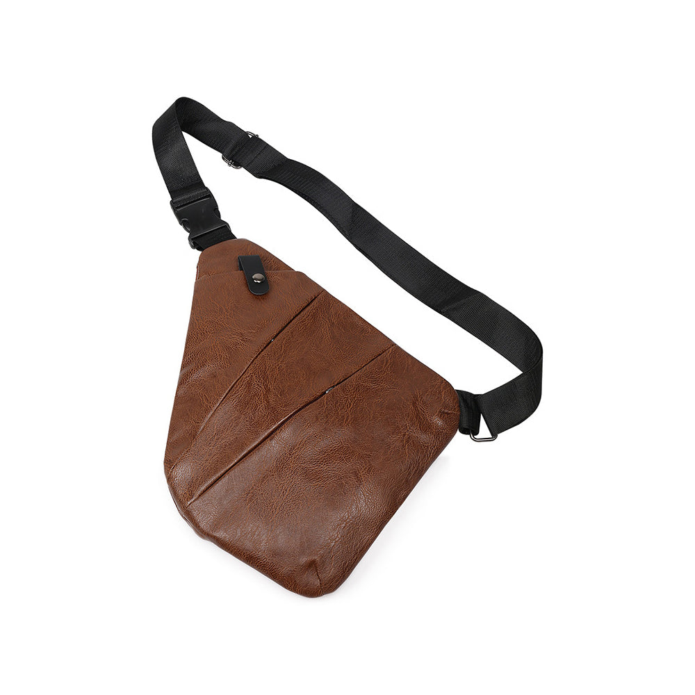 Anti-theft Sling Chest Pack for Men PU Leather Crossbody Shoulder Bag Brown