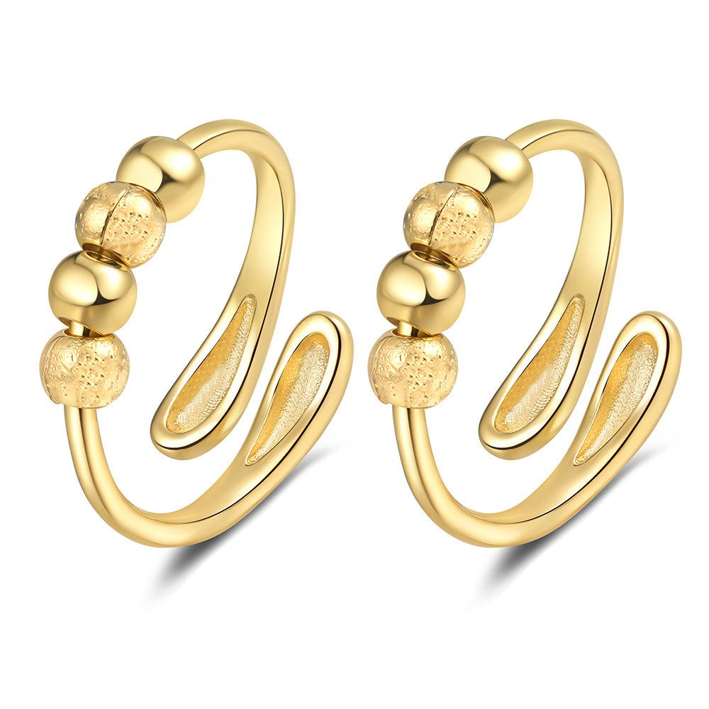 2Pcs Opening Fidget Spinner Rings for Women Adjustable Stress Spinning Rings Gold
