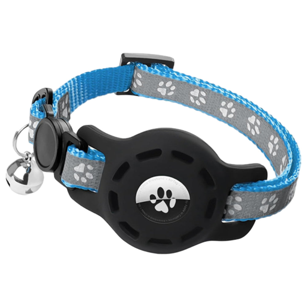 Reflective Pet Collar with Apple AirTag Holder for Cats Kittens Puppies Sky Blue