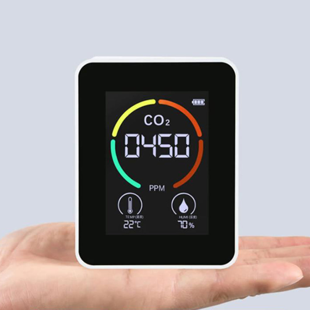 3-in-1 Air Quality Monitor CO2 Meter Temperature Humidity Carbon Dioxide Detector White