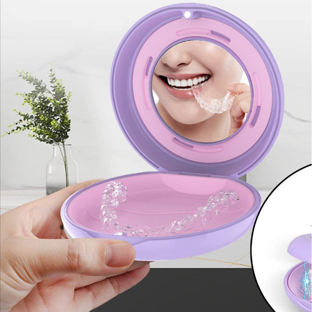 Mouth Guard Case with Mirror Retainer Case Night Guard Storage Box Purple