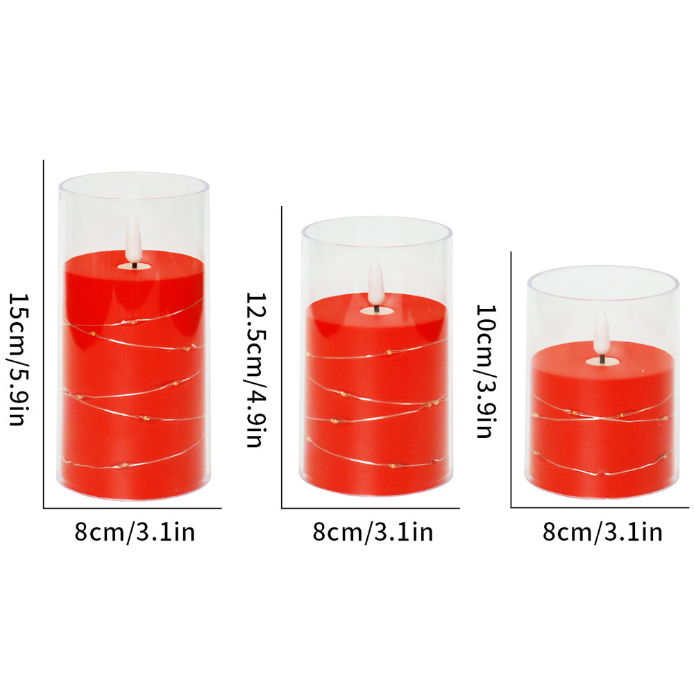 3Pcs LED Candles Battery Operated Fake Candles for Romantic Ambiance Home Decoration Red