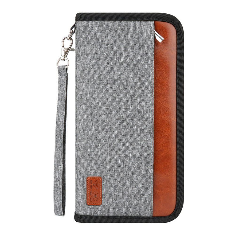 RFID Blocker Passport ID Card Holder Zipper Travel Wallet Grey