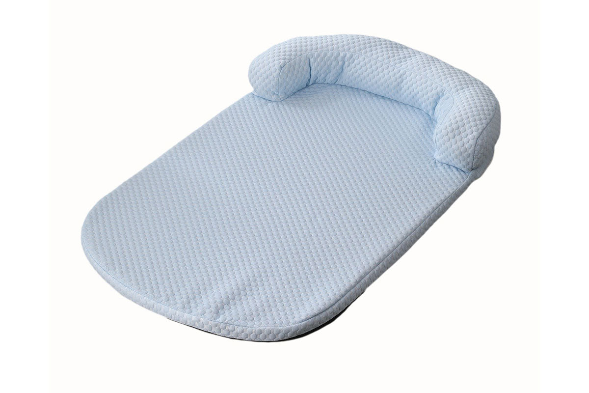 Pet Cooling Mat Memory Foam Cooling Fabric Dog Crate Bed with Pillow-Blue