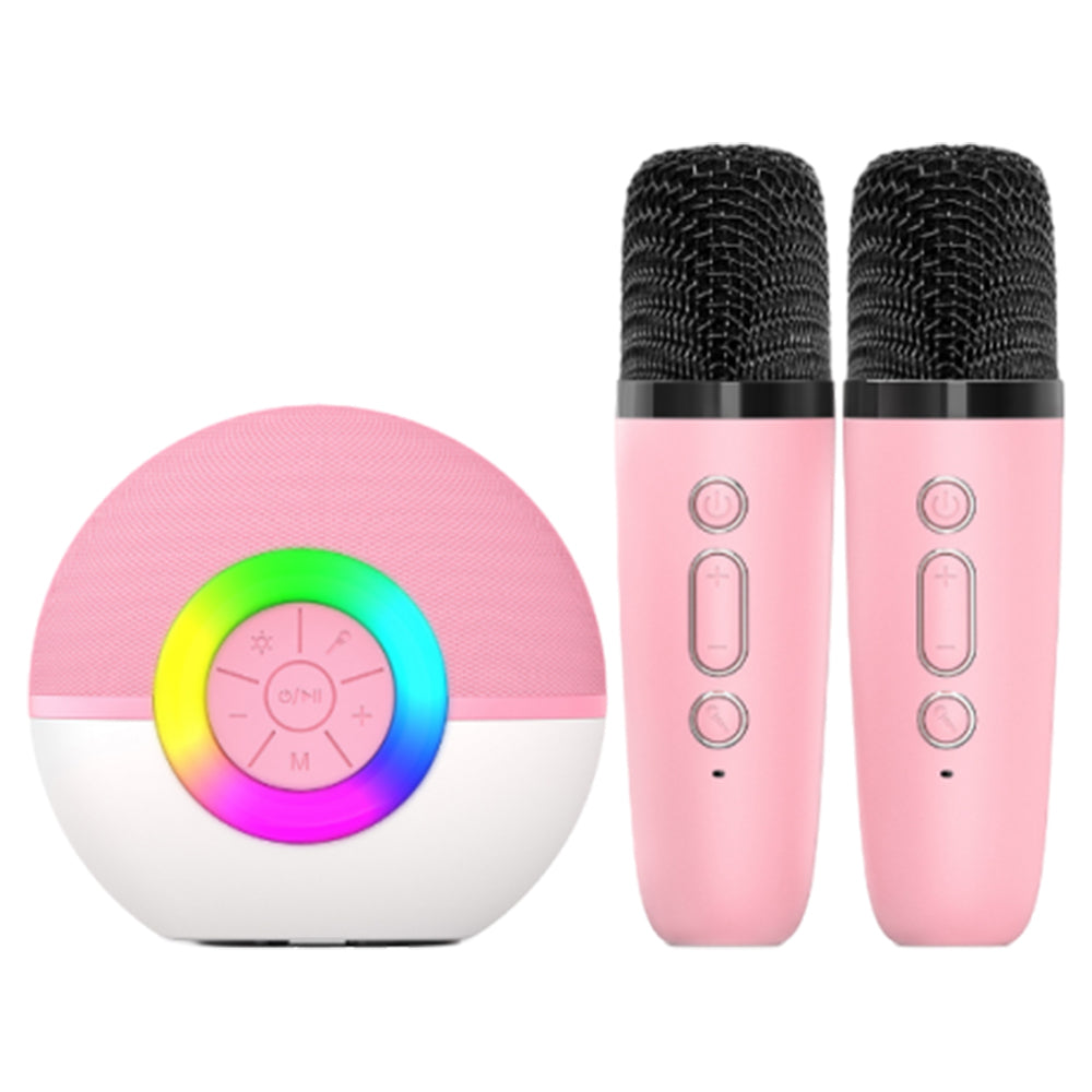 Portable Karaoke Microphone Machine Mini Bluetooth Speaker with 2 Wireless Mics Pink