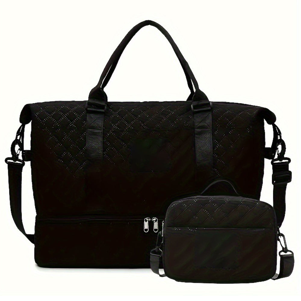 2Pcs Travel Bag Set Duffel Bag with Toiletry Bag Black