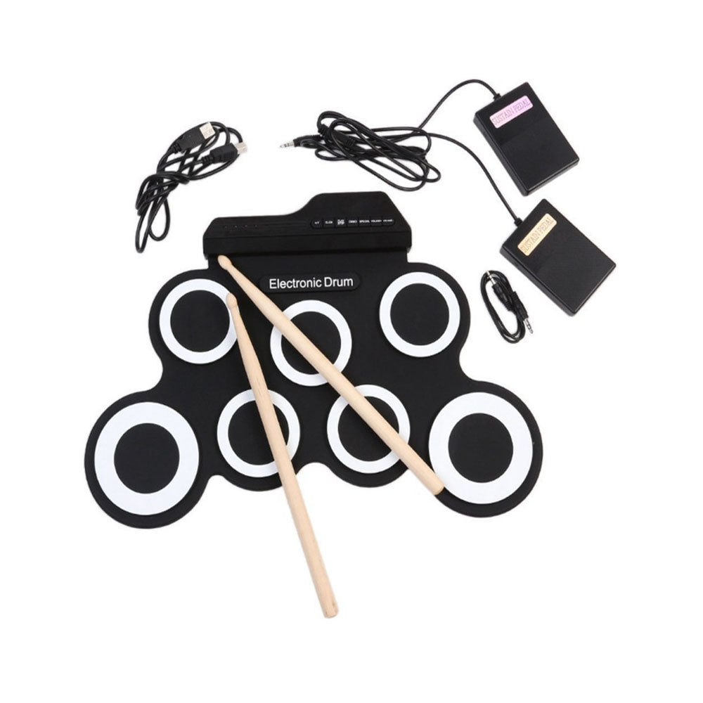 Electric Drum Kit Portable Tabletop Drum Set Digital Drum Pads Gifts for Kids Beginners-Black
