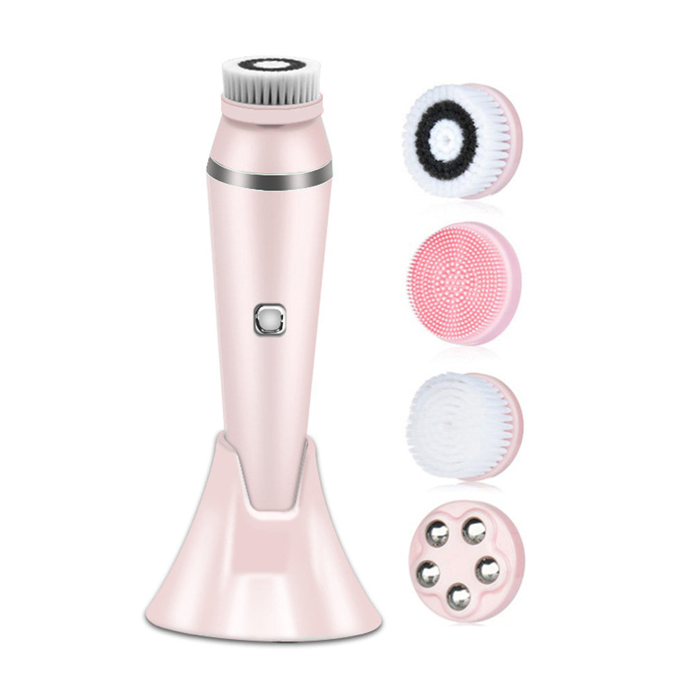 4-in-1 Electric Facial Cleansing Brush Set for Skin Care and Beauty Pink