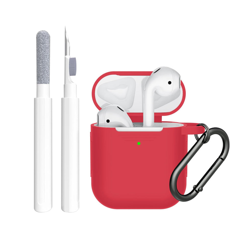 For Airpods 2nd and 1st Generation Silicone Protective Case Cover with Cleaner Kit and Keychain Red