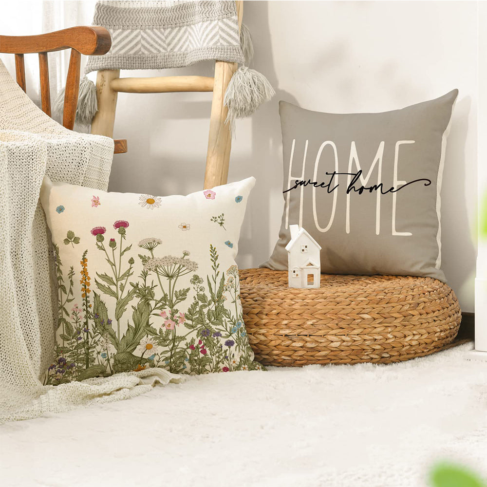 Fall Wildflowers Home Sweet Home Throw Pillow Covers 4pcs