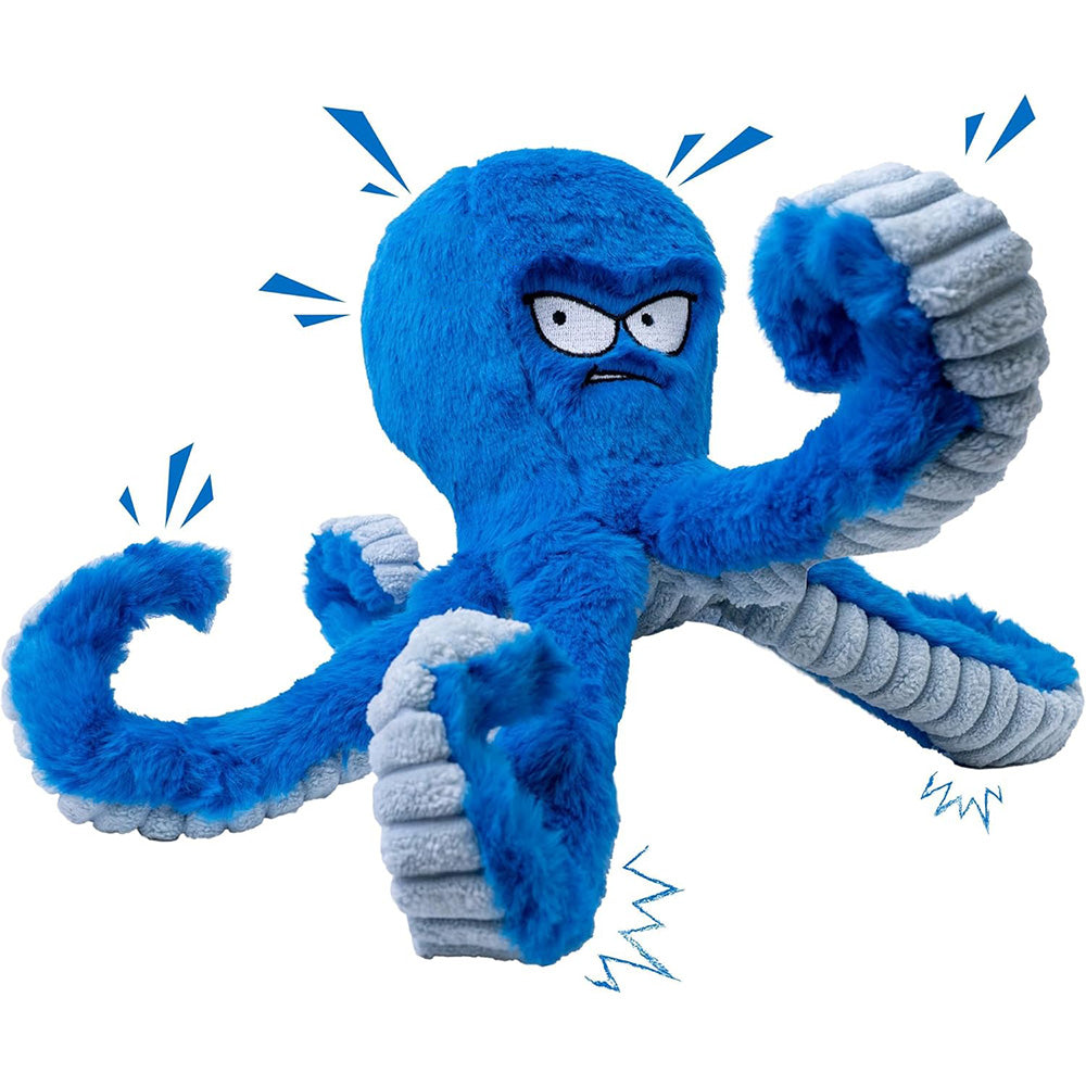 Interactive Plush Dog Toy with Squeaker and Crinkle Tentacles for Medium & Large Dogs Blue