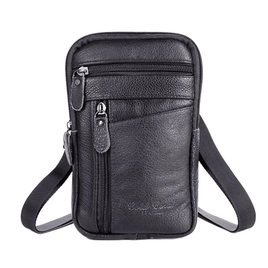 Leather Phone Pouch Small Waist Pack Crossbody Bag Business Receipt Wallet Black