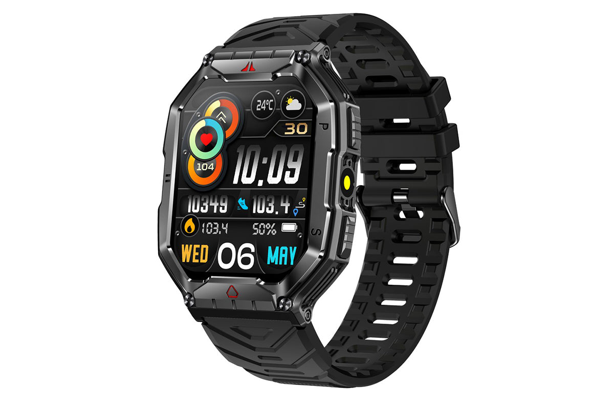Smart Watch 2.1-Inch Fitness Watch with All Day Heart Rate Sleep Monitor Blood Oxygen Flashlight 107 Sports Modes Activity Tracker-Black