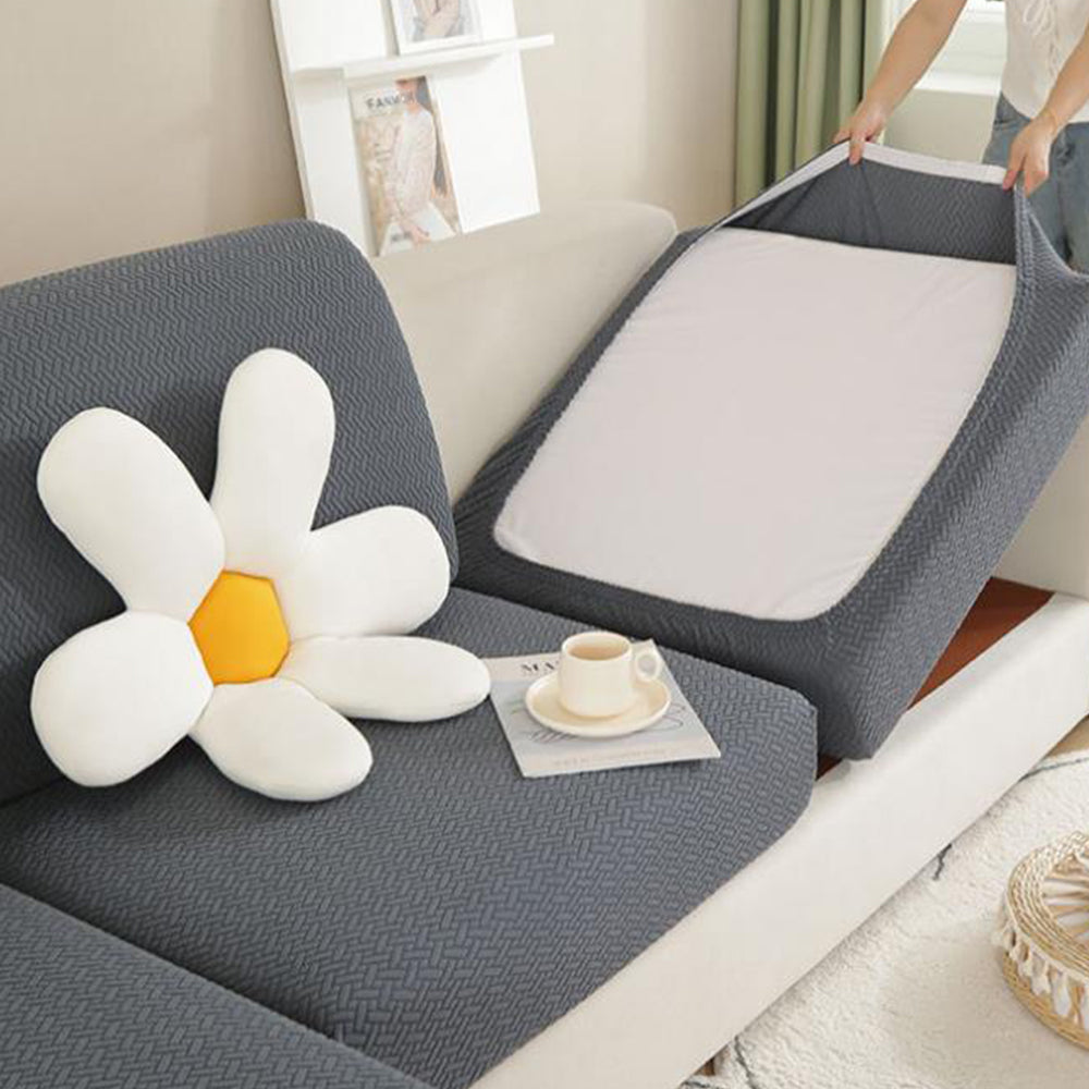 2Pcs Stretch Sofa Cushion Cover Lounge Sofa Seat Slipcover Protector Couch Cover Dark Grey