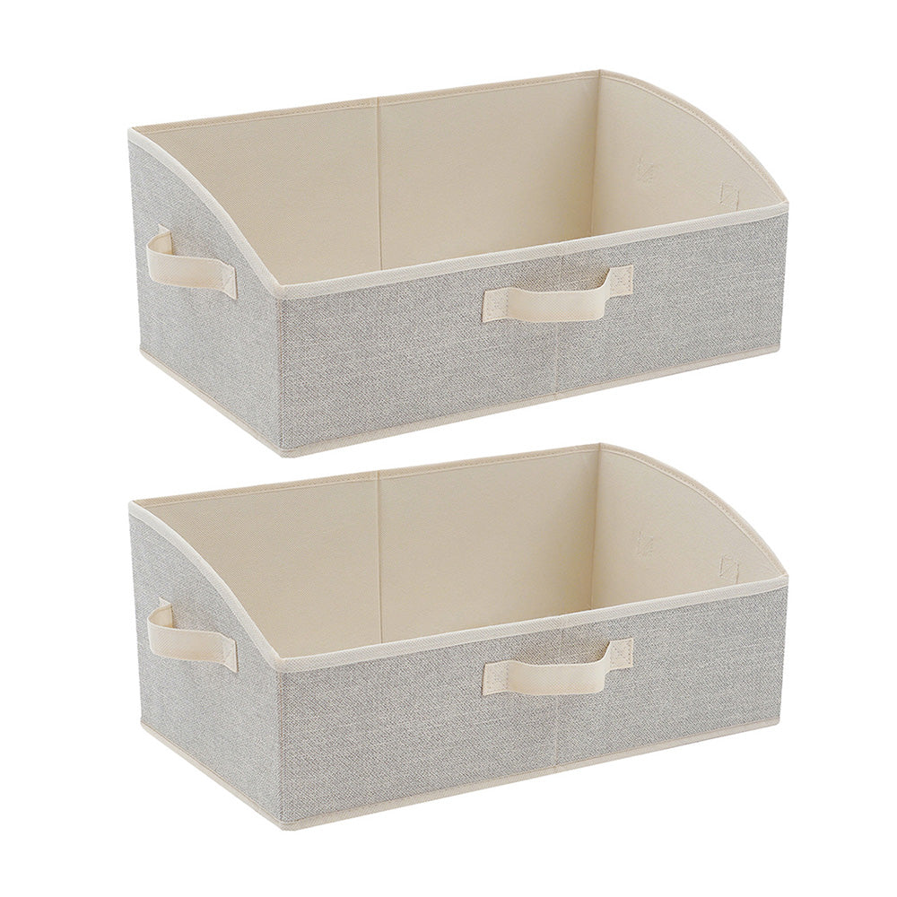 2Pcs  Storage Bin with Handles Large Capacity Closet Shelf Organizer for Clothes Blanket Hats Beige
