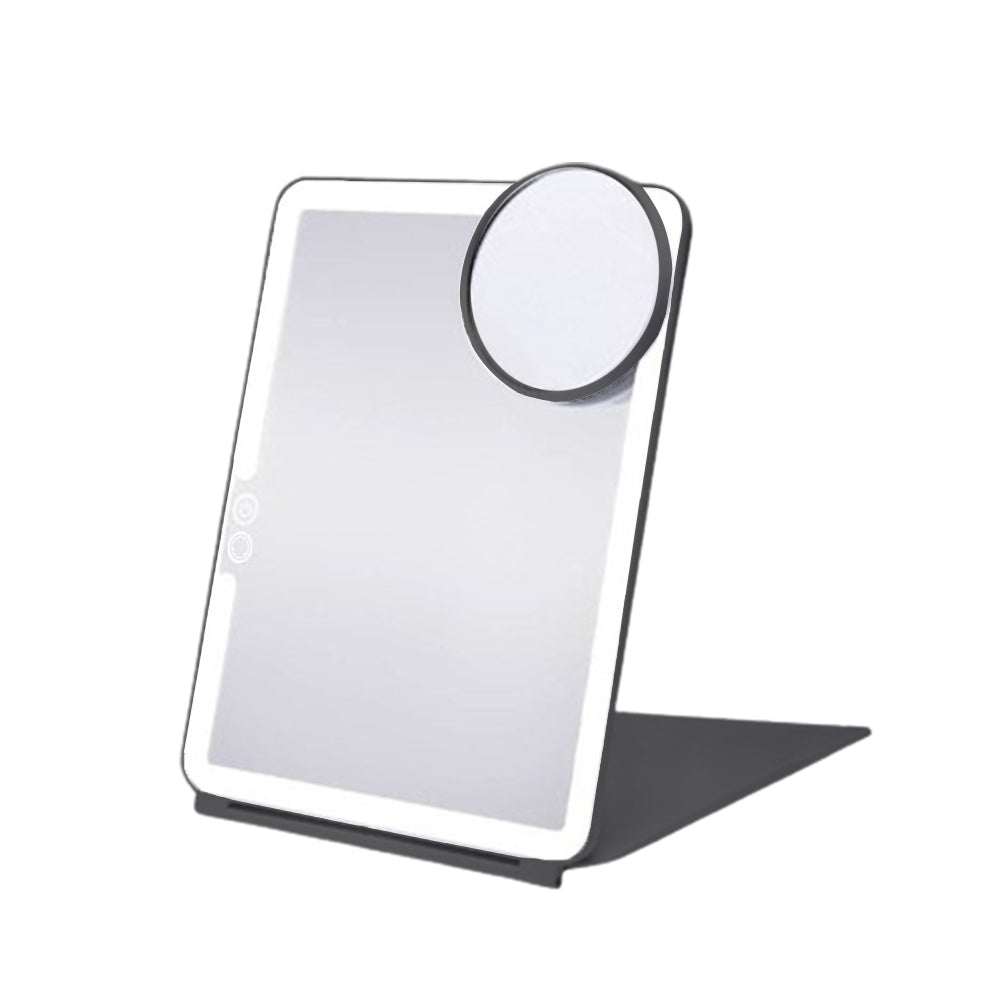 Dimming Folding Lighted Makeup Mirror Rechargeable Vanity Mirror with 10X Magnifying Mirror Black