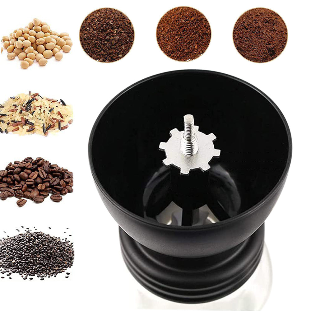 Manual Coffee Bean Grinder Hand Stainless Ceramic Burr Core Glass Jar Set