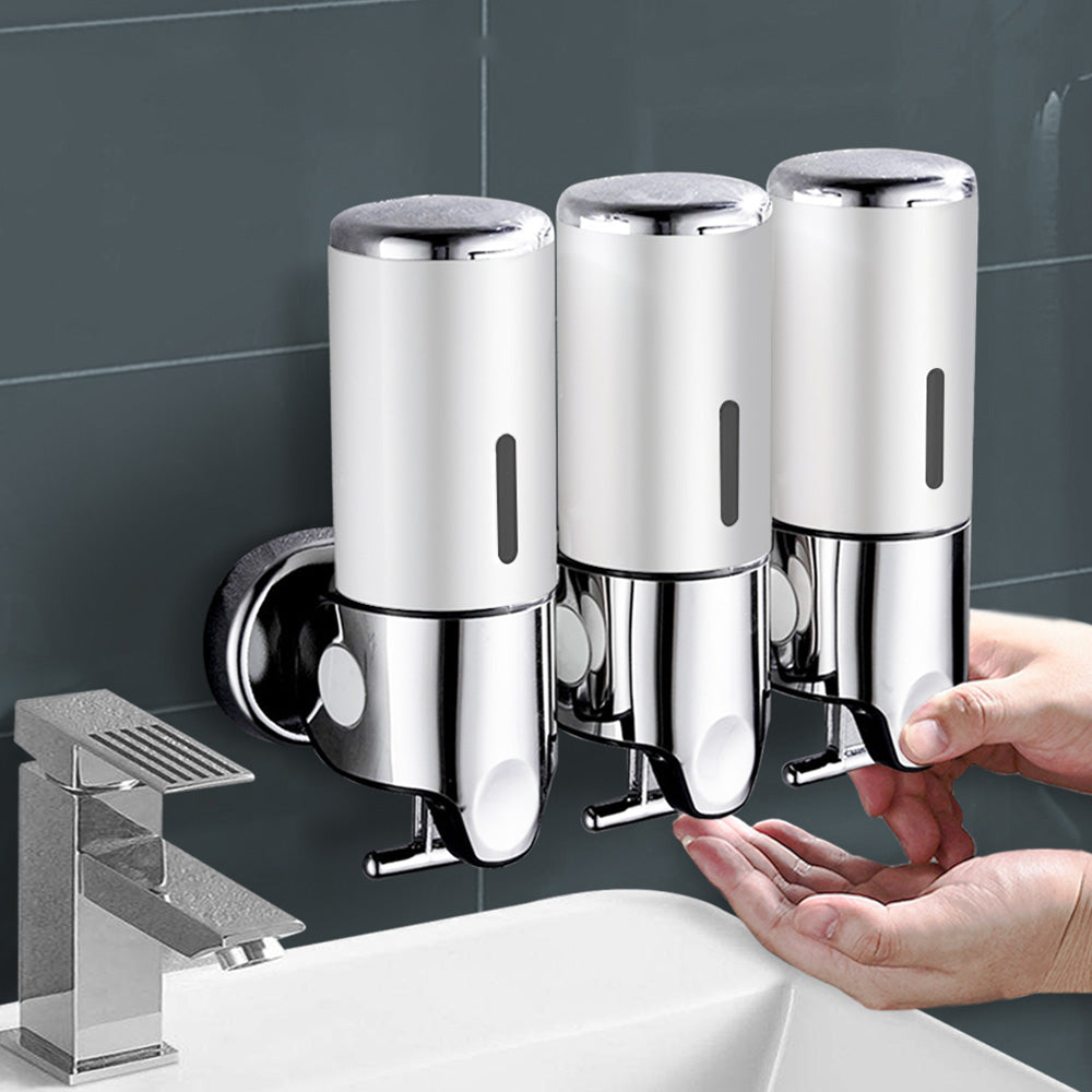 3-Chamber Shower Soap Dispenser Wall-Mounted Shampoo and Conditioner Dispenser with Visible Window Silver