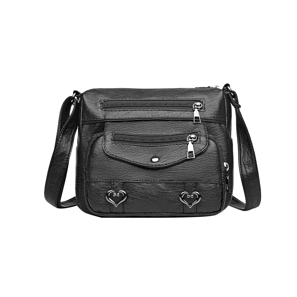 Crossbody Bag for Women Leather Messager Bag Large Capacity Shoulder Bag Black