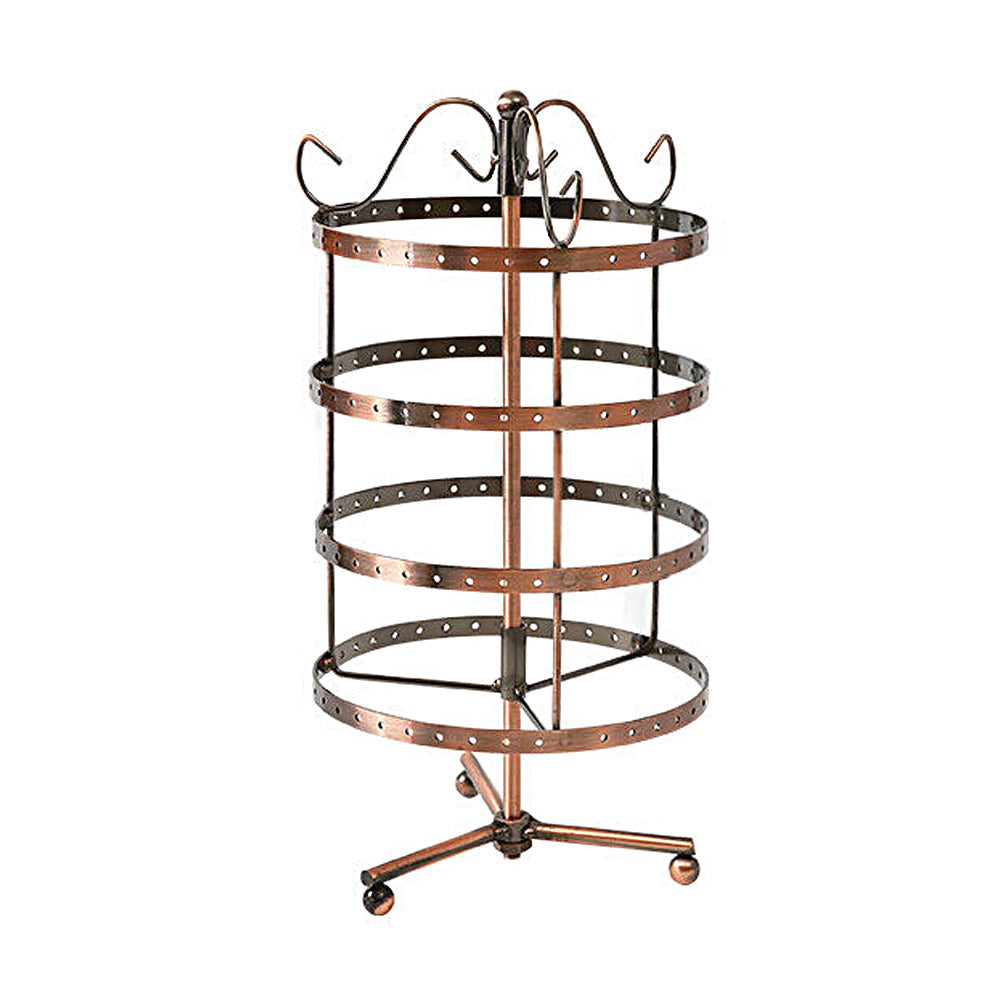 4-Tier Rotating Earring Spin Table 144 Holes Earring Organizer Display Stand Brown