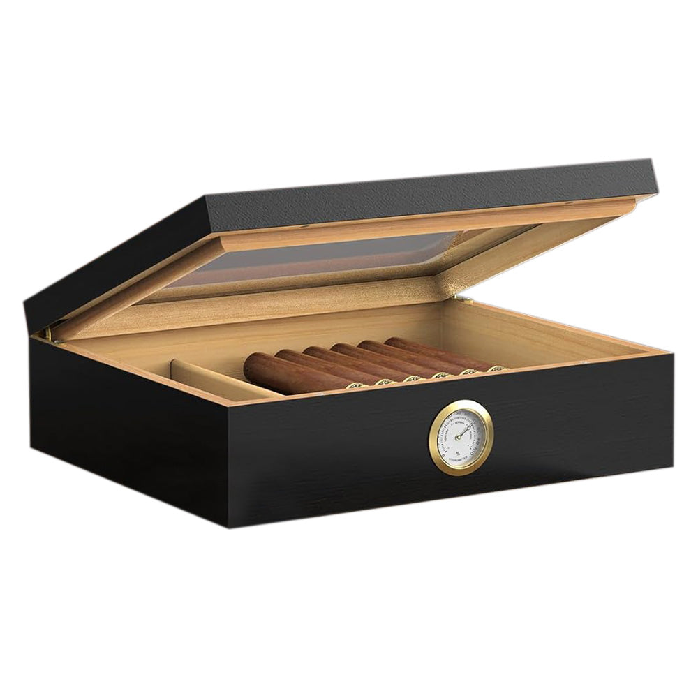For 10 Cigars Cigar Humidor Desktop Box with Humidifier and Hygrometer Black