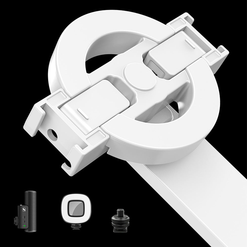 Portable Phone Tripod Stand Retractable Selfie Stick with Remote Control and Fill Light for Photograph Video Recording White