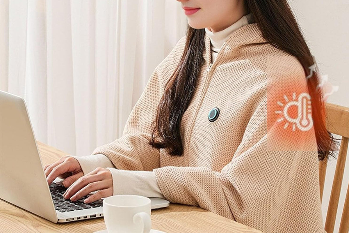 Portable Heated Shawl Wraps with Zipper 15s Fast Heating USB Heated Blanket for Women -Khaki