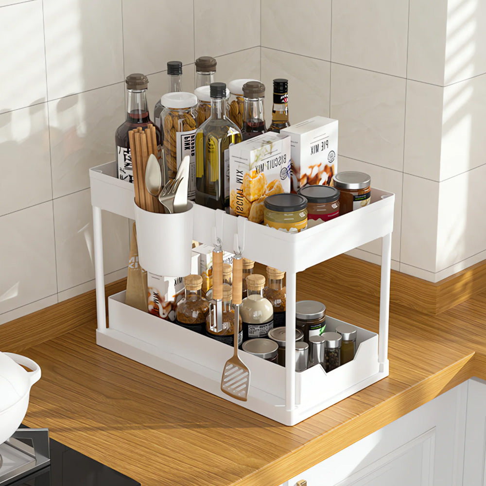 Multi-Purpose Pull-Out Storage Organizers Under Sink Organizers Rack for Bathroom Kitchen White
