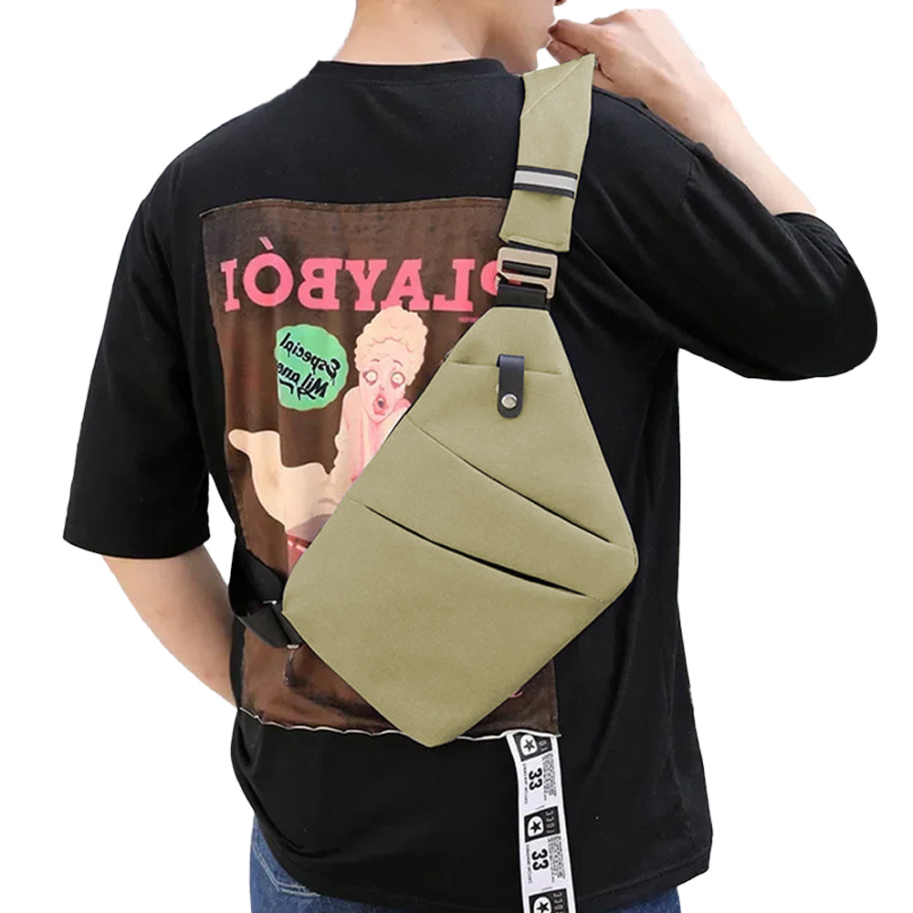 Men Anti-Theft Chest Pack Left Shoulder Sling Bag Travel Crossbody Bag Khaki