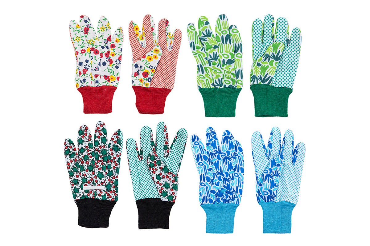 4 Pairs Of Polyester Floral Gardening Gloves Soft Breathable Yard Work Glove-One Pair Of Each Of The Four Colors