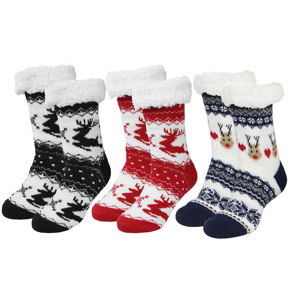 3 Pair of Christmas Non Slip Floor Socks for Women Cozy Plush Fleece Winter Warm House Socks