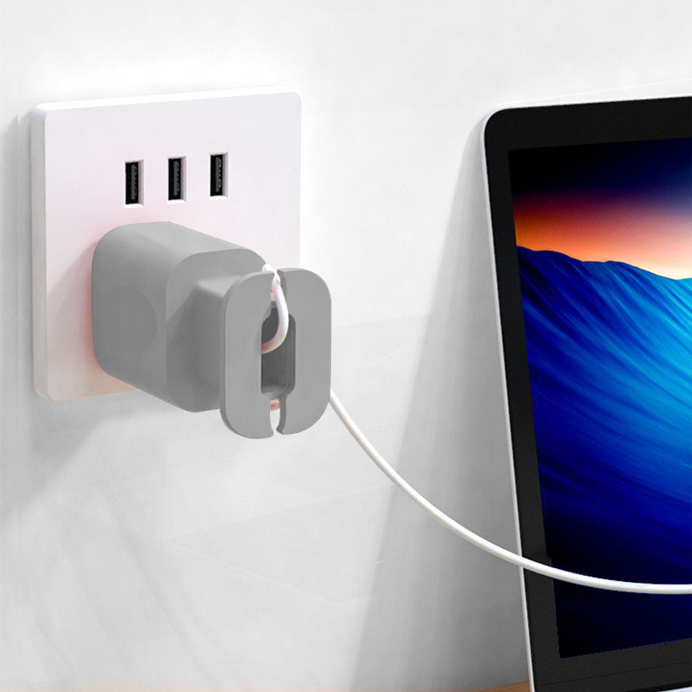 2-in-1 Silicone Charger Protector with Cord Wrap Power Adapter Case for 18W/20W Apple USB-C Charger Gray