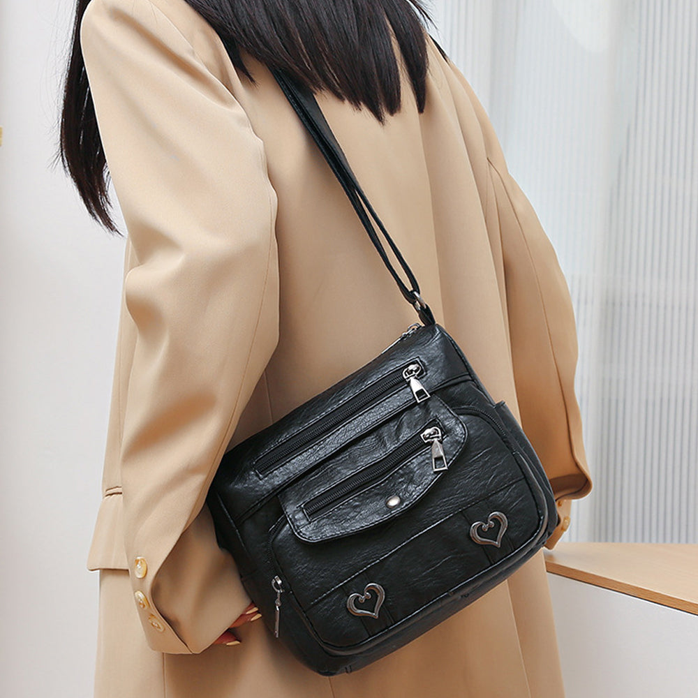 Crossbody Bag for Women Leather Messager Bag Large Capacity Shoulder Bag Black