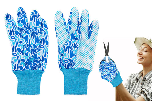 Polyester Floral Gardening Gloves Soft Breathable Yard Work Glove-Blue