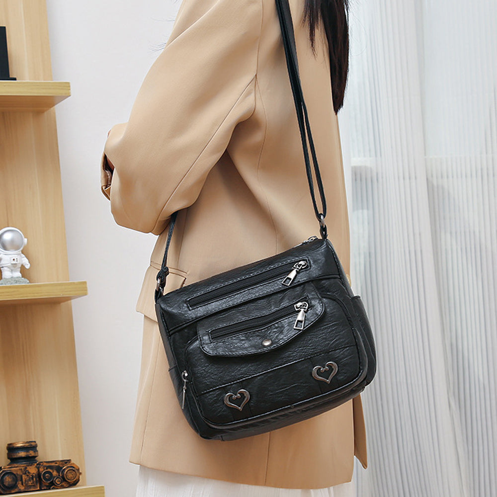 Crossbody Bag for Women Leather Messager Bag Large Capacity Shoulder Bag Black