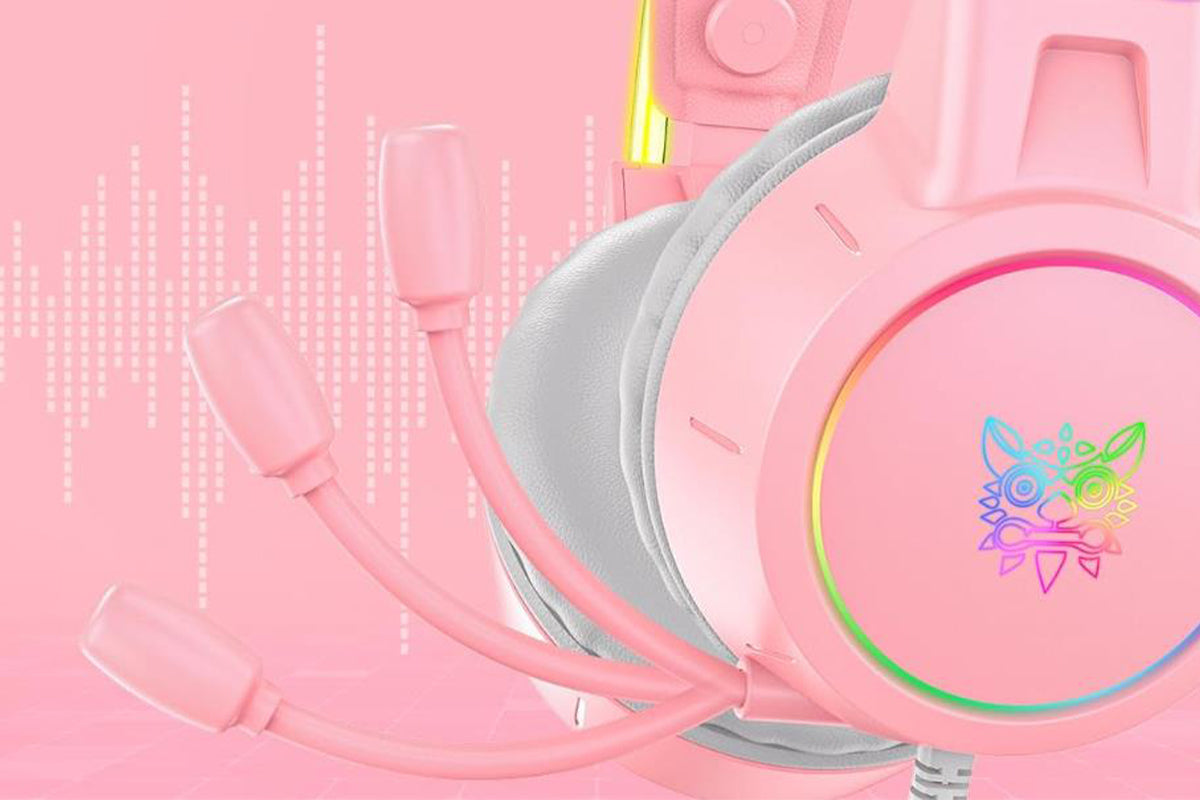 Gaming Headset with Detachable Cat Ears Wired Over LED Ear Headphones with Mic for PC Laptop PS4 PS5 Xbox Switch -Pink