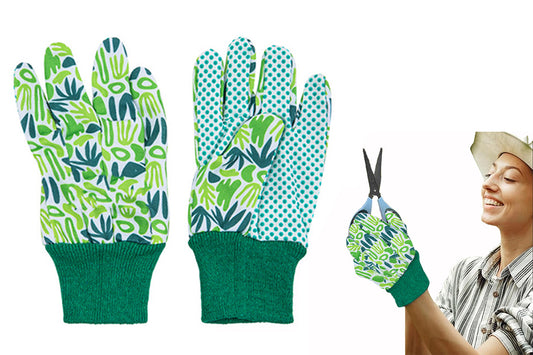Polyester Floral Gardening Gloves Soft Breathable Yard Work Glove-Light Green