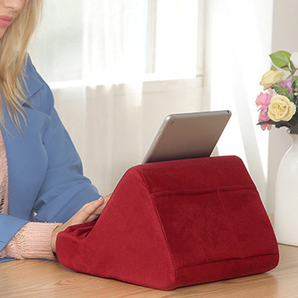 Multi-Angle Tablet Holder Compatible with iPads Lazy Holder Stand for Bed and Desk with 2 Pockets Wine Red